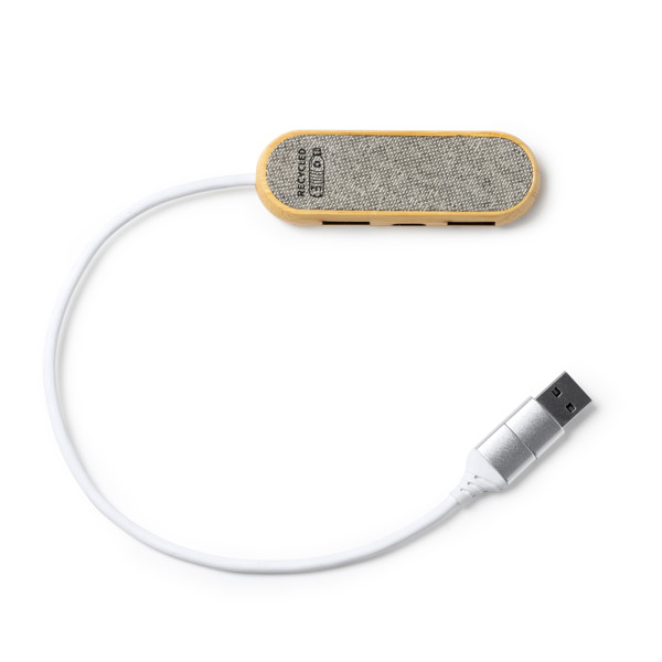 Hub USB personalizado de bambú y RPET con 2 puertos USB-A y 1 puerto USB-C