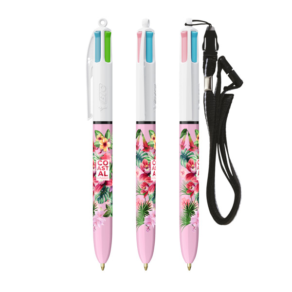 BIC® 4 Couleurs® Fashion with Lanyard ballpen - Blanc/Violet Pastel