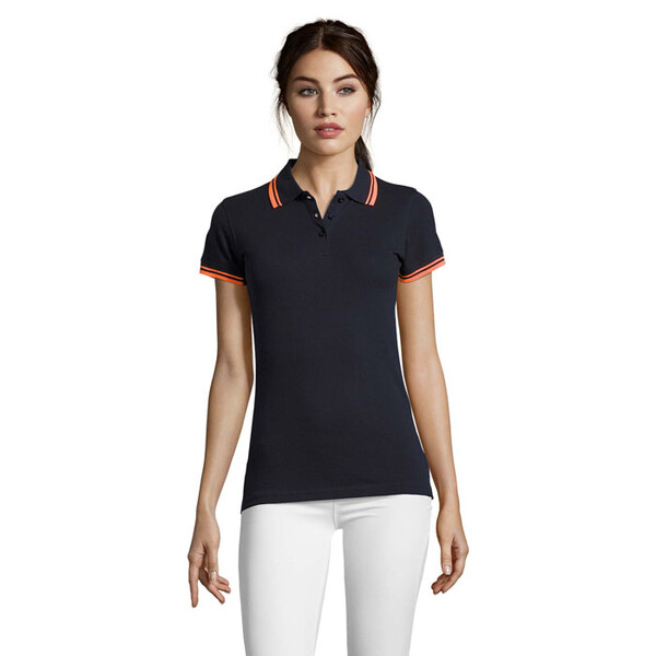 PASADENA pólo mulher 200g Pasadena Women - French Navy / Laranja NéonXL
