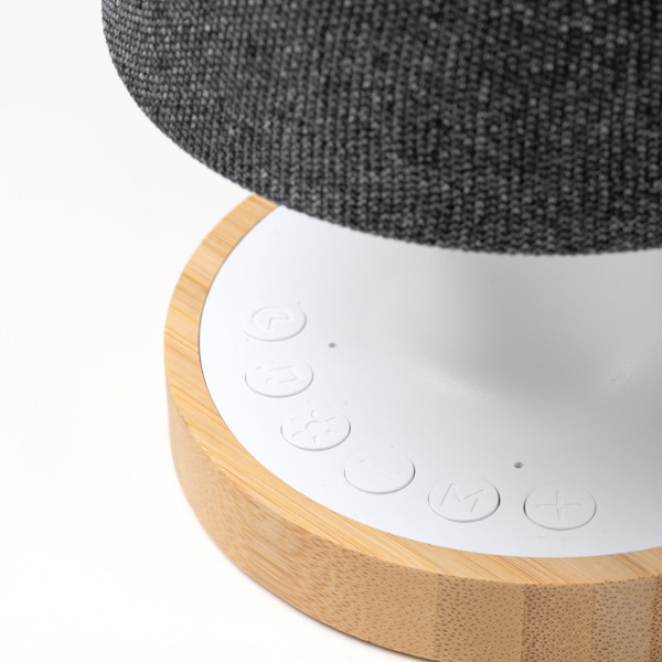 Altavoz lámpara personalizado de RPET y bambú 5W con temporizador y 3 modos de luz