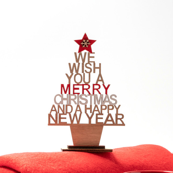 Personalised Christmas tree made of wood with message
