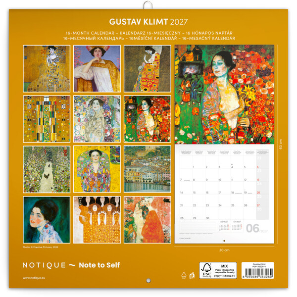 Notique Poznámkový Kalendář Gustav Klimt 2027, 30 x 30 cm - Východní