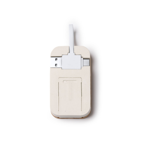 Hub USB personalizado de bambú con soporte para dispositivo y 4 puertos (2 USB-A y 2 USB-C)