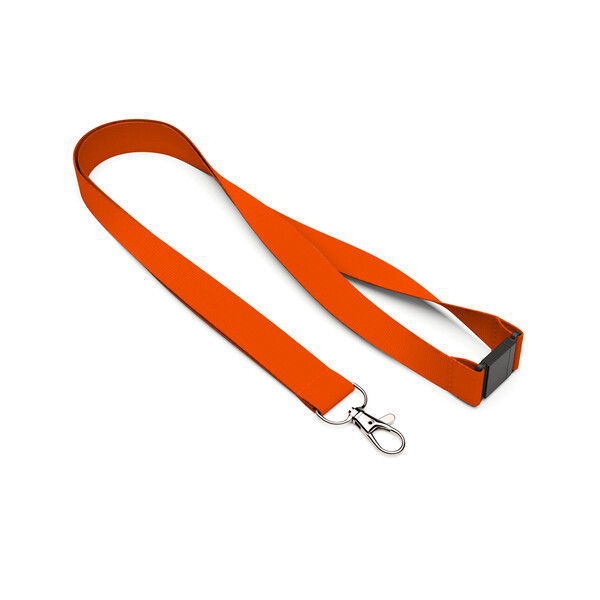 Cordon en polyester sérigraphié - Orange / 20mm de largeur / Mousqueton en métal / Rupture de sécurité