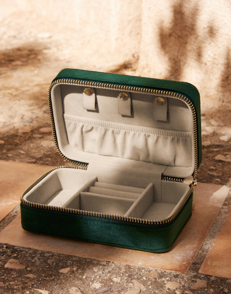 Velvet Travel Jewellery Box - Dark Emerald / ONE SIZE