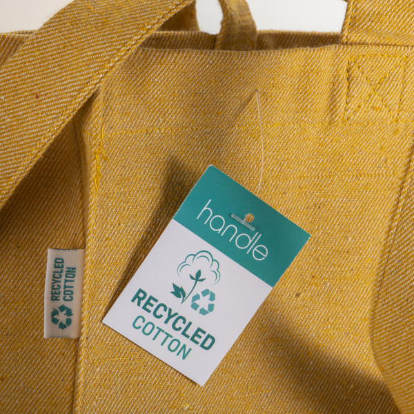 280G/M2 Recycled Cotton Shopping Bag, Long Handles And Gussets - Yellow