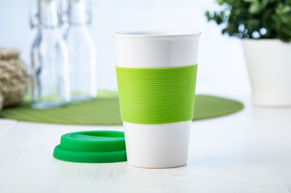 Mug With Silicone Soft Touch - Lime Green / White