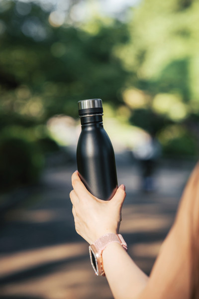 RCS gerecycled roestvrijstalen luxe waterfles - Zwart
