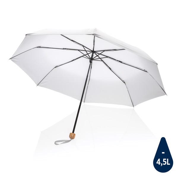 20.5" Impact AWARE™ RPET 190T Pongee bamboo mini umbrella - White