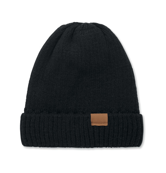 Knitted beanie with cuff Puntos - Black
