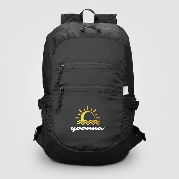 Clover Recycled Foldable Travel Backpack - 27L - Black / Heat transfer