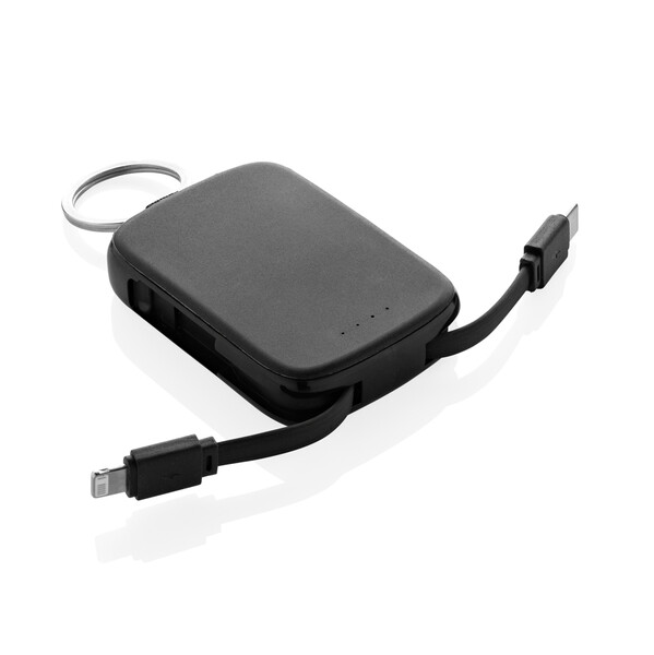 Nexo RCS kľúčenka s powerbankou 2000 mAh a int. káblami - Čierna