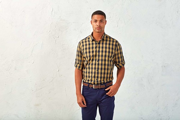 'Mulligan' Check - Men's Long Sleeve Cotton Shirt - White / Navy / 3XL
