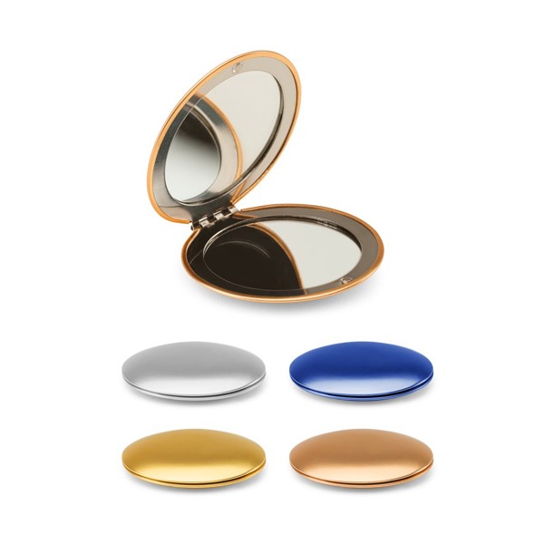 KAYLA. Double-sided round aluminum mirror with magnetic closure - Silver