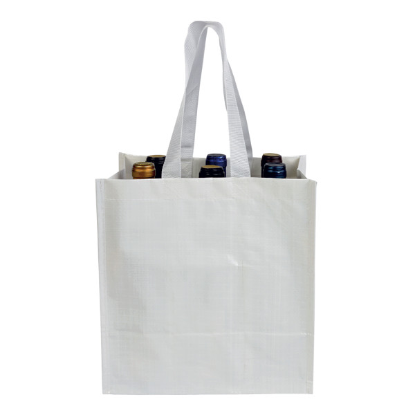 Laminated 120 G/M2 Pp Bottle Shopping Bag (6 Bottles), Short Ribbon Handles - White