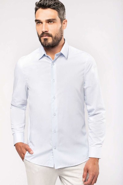 Men’S Long-Sleeved Cotton Poplin Shirt - White / S