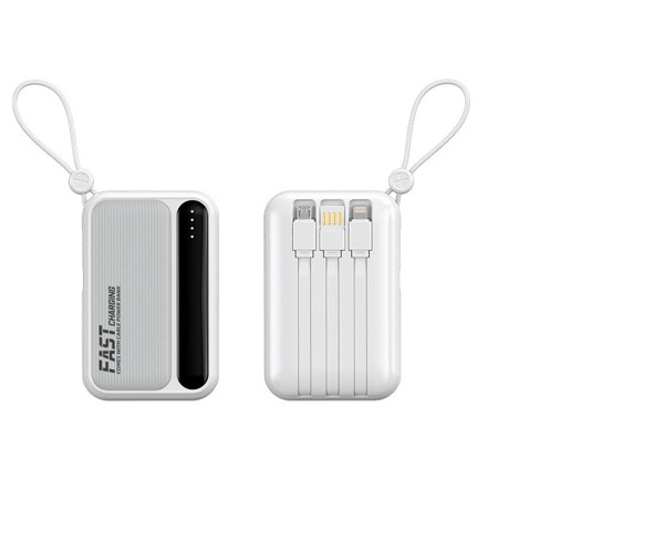 Powerbank with cable 10000mAh - WHITE