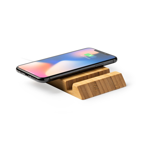 Custom wireless bamboo charger 5W with phone and tablet stand