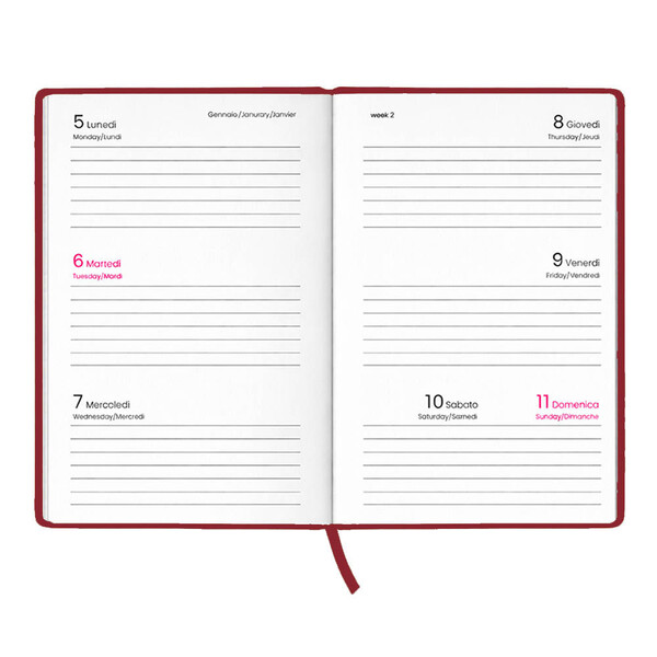 Agenda Tascabile Settimanale 2027. Copertina Rigida In Cartoncino Laminato Opaco - Bordeaux