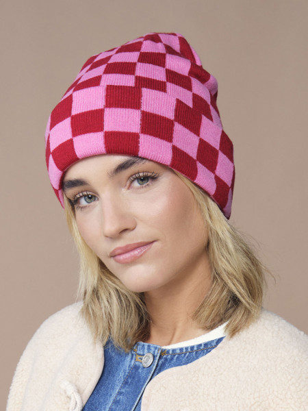 Checkerboard Beanie - Classic Red / True Pink