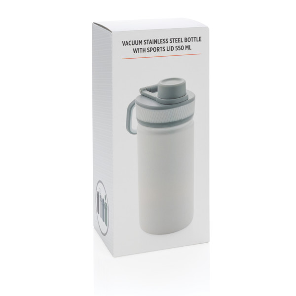 Vacuum stainless steel bottle with sports lid 550ml - White / Grey