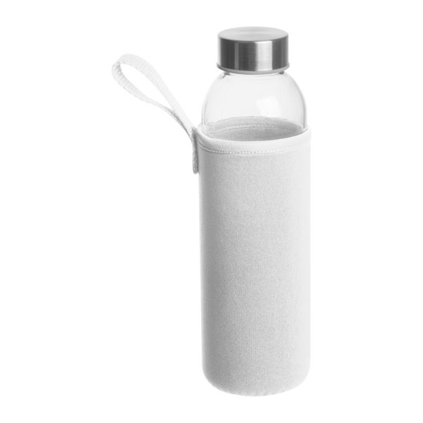 Glass Drinking Bottle in Neoprene Pouch Klagenfurt - White