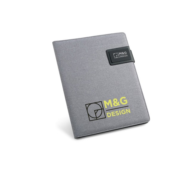 PYNCHON. A5 folder in imitation linen and PU with lined pages - Light Grey