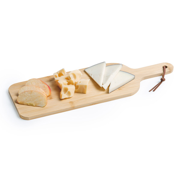 Personalised bamboo chopping board with handle and hanging cord