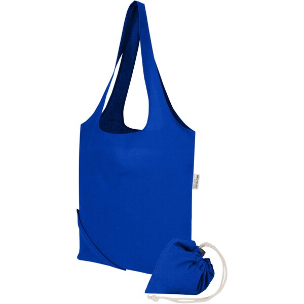 Madras Blend 140 g/m² GRS recycled foldable cotton tote bag 7L - Royal Blue