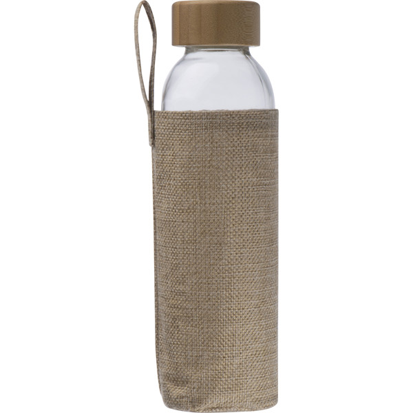 Glass bottle with bamboo lid and Jute cover CARLOTTA - Transparent
