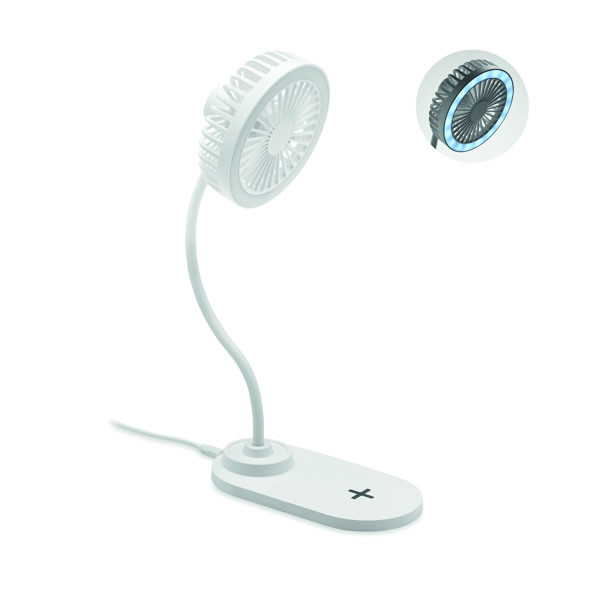 Namizni ventilator Viento, brezžični polnilec 10 W, LED lučka