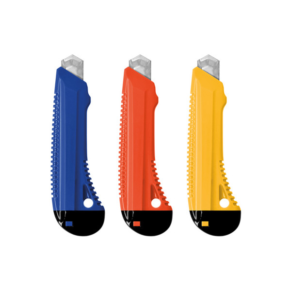 CUTTER PLASTIQUE PROFESSIONNEL AVEC GUIDE METAL ET BLOCAGE DE LAME - Jaune