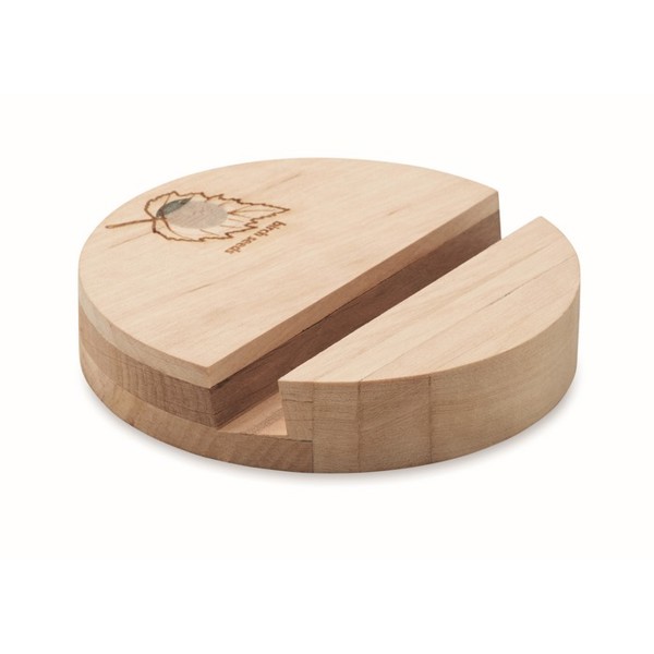 Grow Round phone stand, birch wood, 90x90 mm