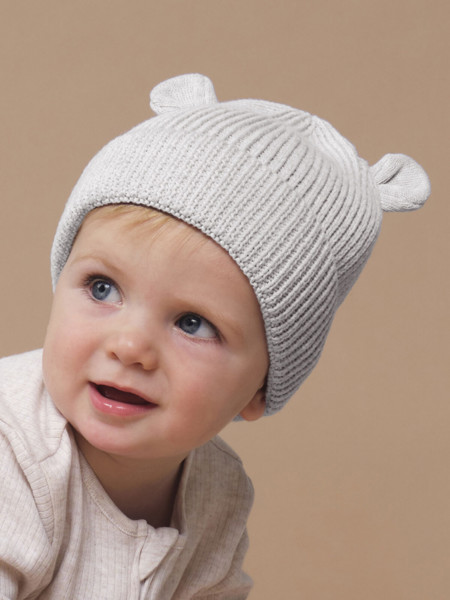 Organic Baby Bear Beanie - Peach / 6-12