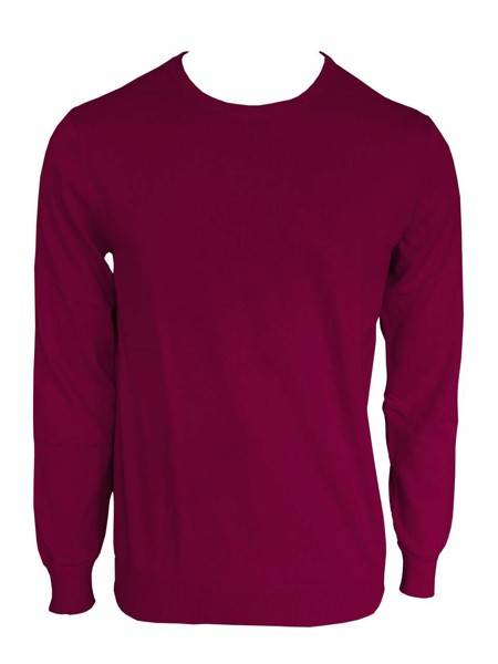 Men’S Crew Neck Fine Gauge Cotton Pullover - Bordeaux / L