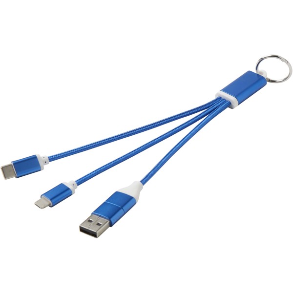 Câble de charge 4-en-1 Metal en aluminium recyclé avec porte-clés - Bleu royal