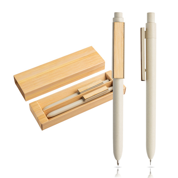 Conjunto De Esferográfica E Lapiseira Em Fibra De Bambu, Estojo De Oferta