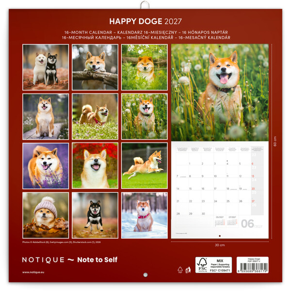 Notique Poznámkový Kalendář Happy Doge 2027, 30 x 30 cm - Východní