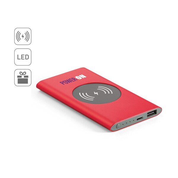 CASSINI. Prijenosna baterija 4000 mAh s bežičnim punjačem od 5 W od recikliranog aluminija (100% rAL) - Tamno Siva