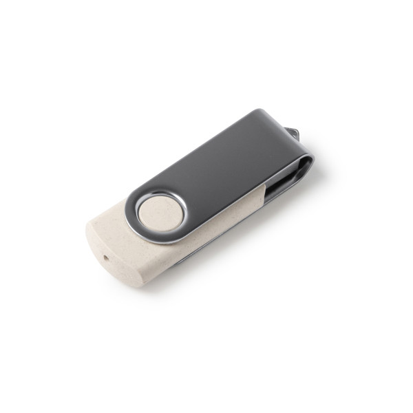 Custom wheat fiber USB flash drive 16 GB with metal rotating clip
