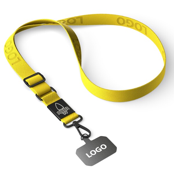 Woven adjustable crossbody phone holder with logo engraved metal plate - Bright Yellow / Black