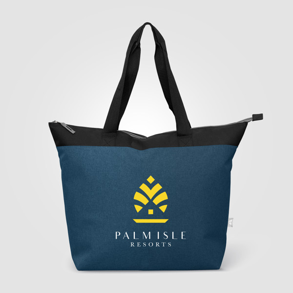 Sac isotherme cabas Metropolis 20 L en polyester recyclé 600D avec fermeture zippée – 44 canettes - Bleu marine / Sérigraphie
