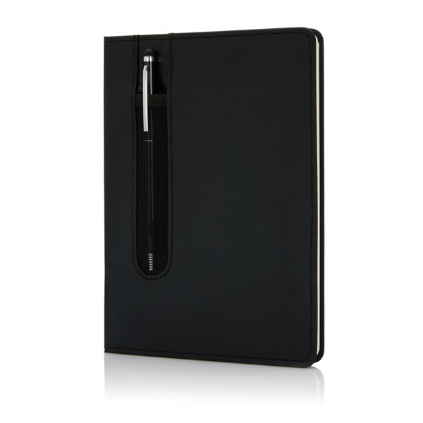 Standard hardcover PU A5 notebook with stylus pen - Black