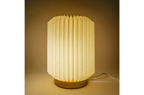 Coollux foldable paper LED lamp Aurora on wooden base, 22cm - Nature