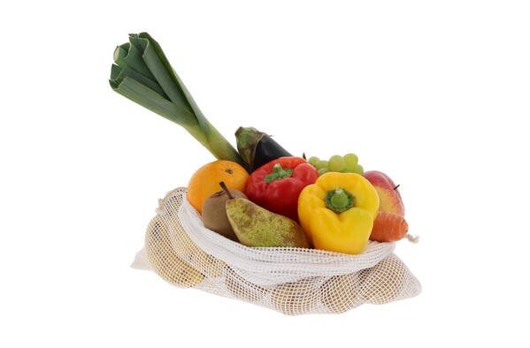 Herbruikbaar groente & fruit zakje OEKO-TEX® katoen 40x45cm - Wit