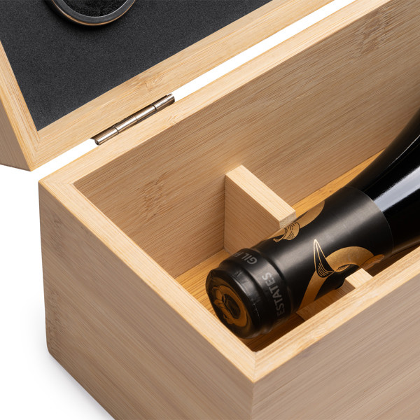 Personalised bamboo wine gift set with sommelier accessories