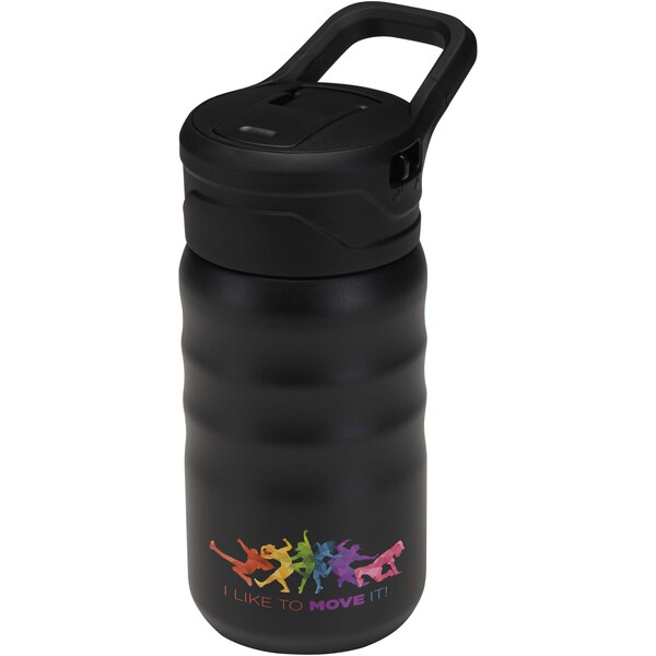 Knox 350 ml RCS recycled double wall stainless steel sport bottle with flip straw - Black