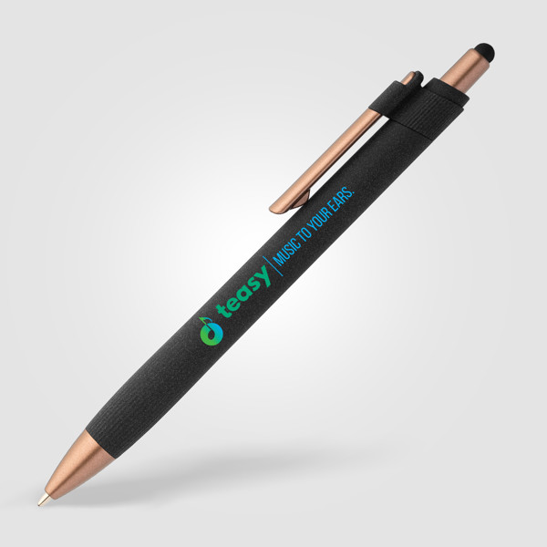 York Recycled Plastic Bronze Trim Stylus Ballpoint Pen - Black / 4 Colour inkjet