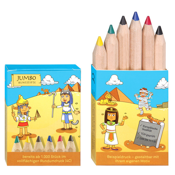 colored jumbo pencils, incl. all around printing, set of 6, - Natural - Natural