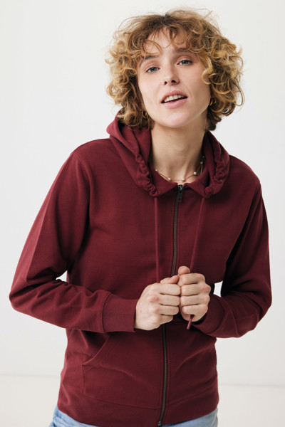 Mikina na zip s kapucí IQONIQ Abisko z recykl. bavlny - Vínově Červená / XL